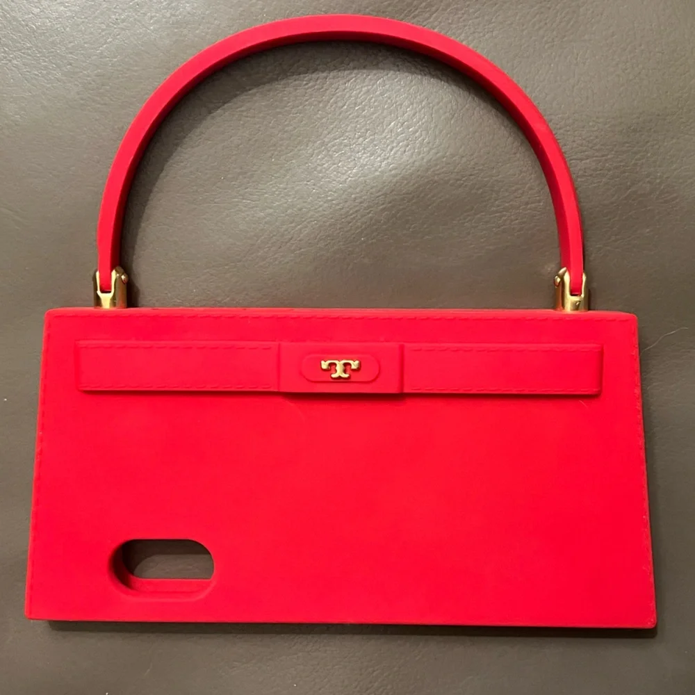Tory Burch Red Phone Case with Gold Accents